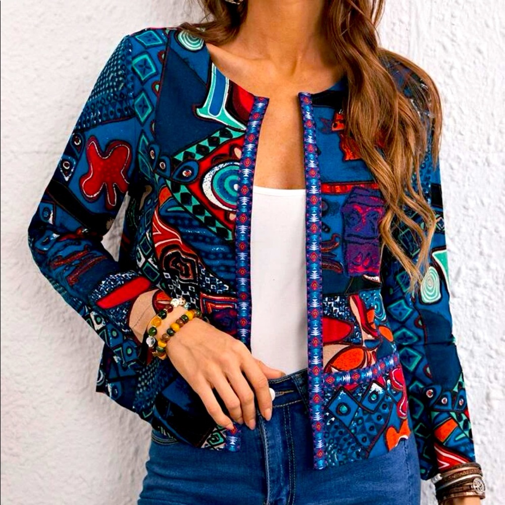 Geometric Print Open Front Jacket - image 1